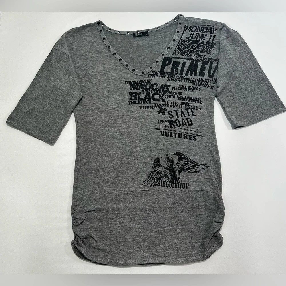 Y2K PRIMEVIL (METROPARK) Womans Gray and Black Vintage Grunge/Punk Top 
Size XS - Picture 8 of 11